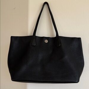 Tory Burch Black Leather Tote Bag, Used Condition